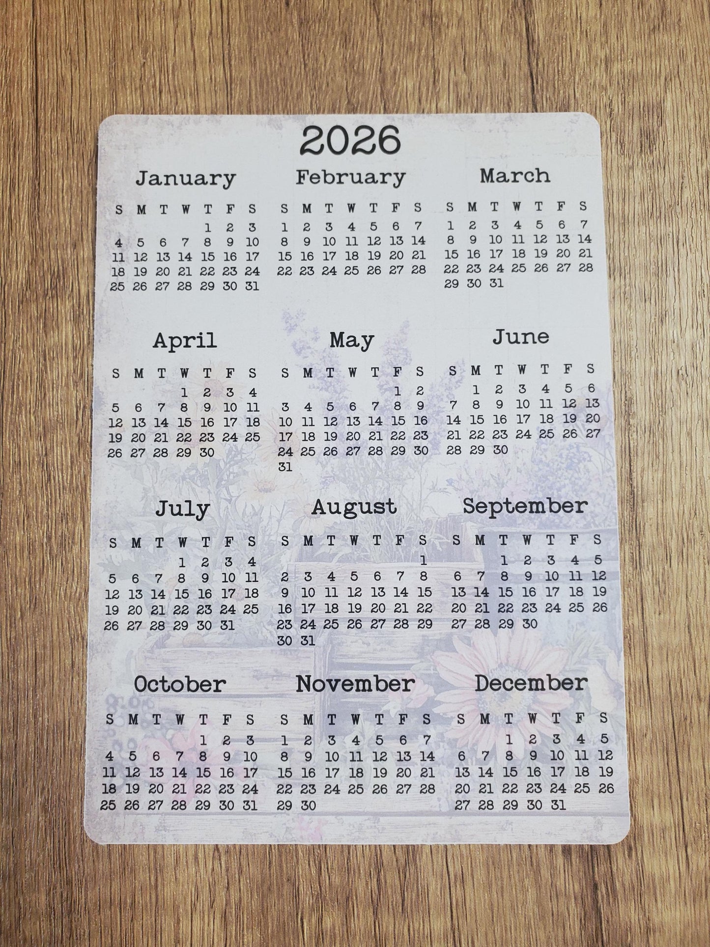 Year At A Glance Calendar Sticker Flower Background A