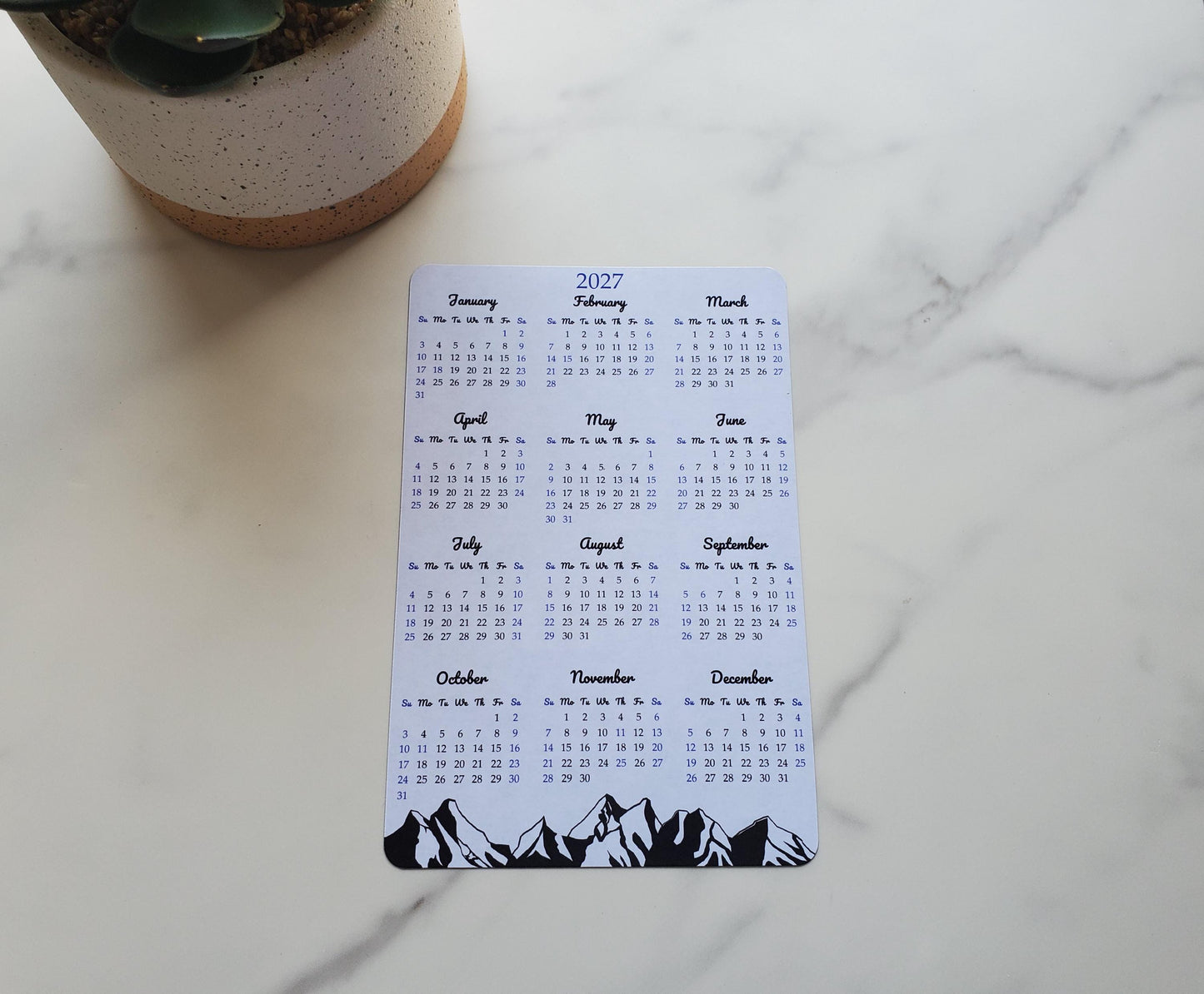 Calendar Magnet 4" x 6" With Mountain Design Start On Any Month | Year at a Glance | Magnetic Calendar for Fridge