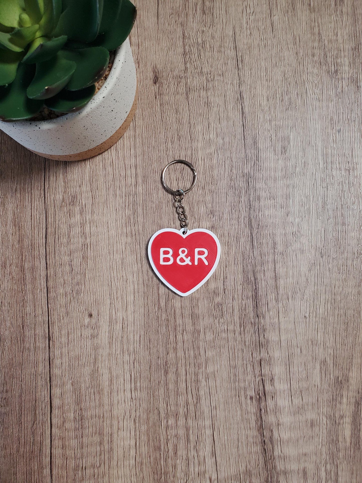 Custom 3D Printed Heart Keychain with First Name Initials | Includes Metal Keyring