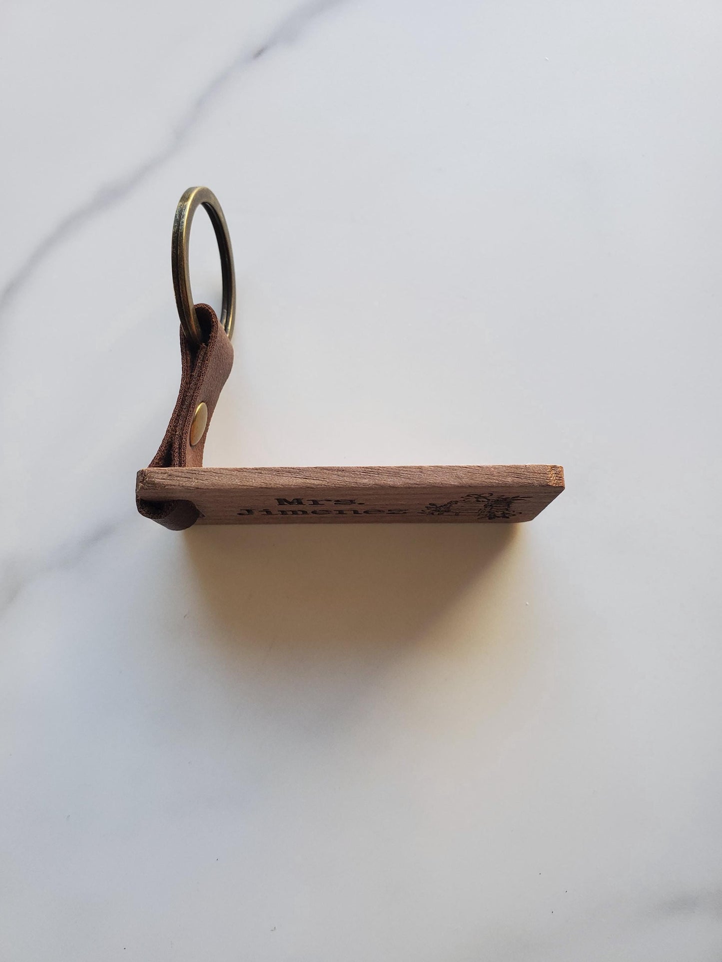 Custom Engraved Name Keychain for Teacher Appreciation Gift | Natural Black Walnut Wood | Style B