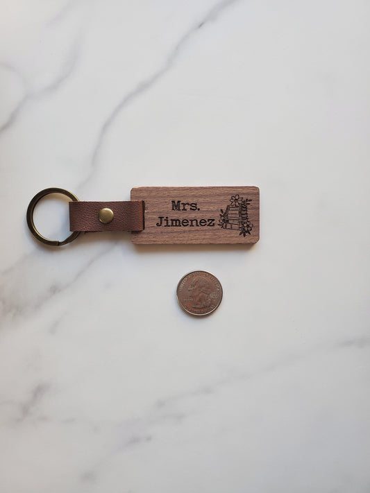 Custom Engraved Name Keychain for Teacher Appreciation Gift | Natural Black Walnut Wood | Style B