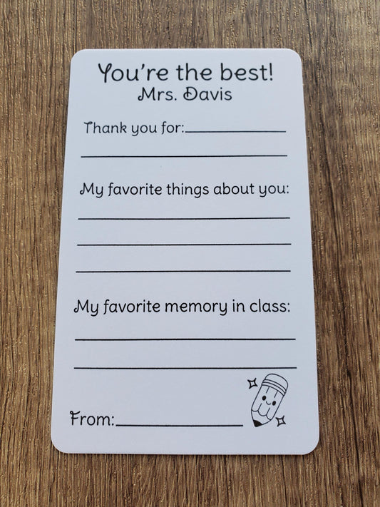 Custom Teacher Appreciation Cards | Class Gift for Teachers | 3" x 5" Cards | Printed and Shipped To You