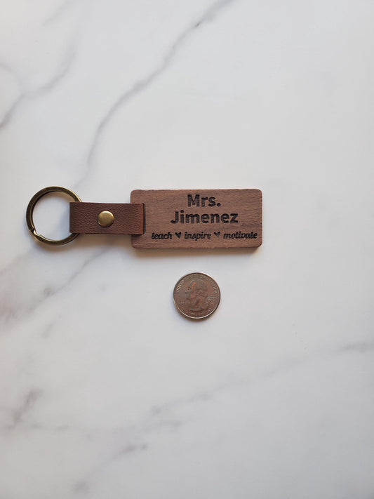 Engraved Custom Name Keychain for Teacher Appreciation Gift | Natural Black Walnut Wood | Style A