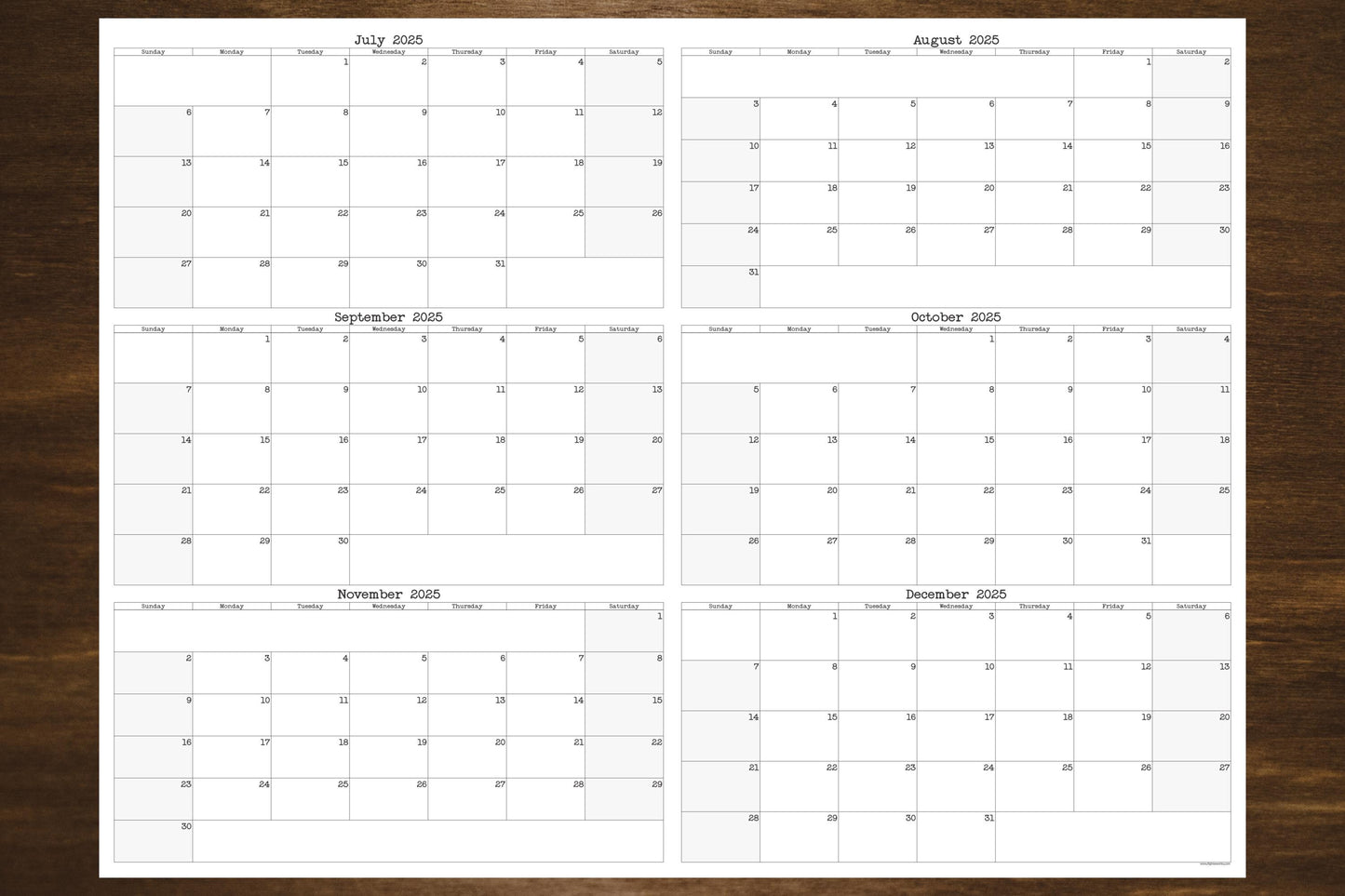 Large Six Month Wall Calendar Starting On Any Month