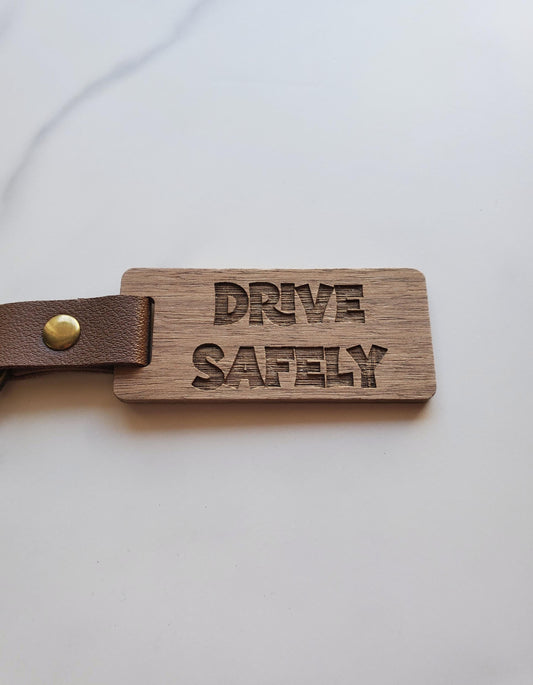 Drive Safely Engraved Rectangular Keychain