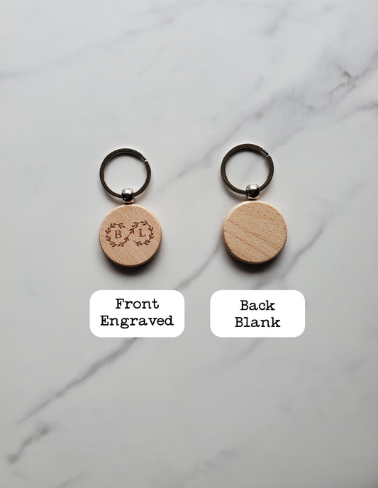 Engraved Monogram 1.5" Round Unfinished Wood Keychain