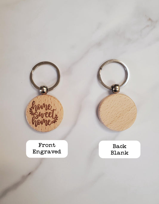 Home Sweet Home Round Unfinished Wood Keychain