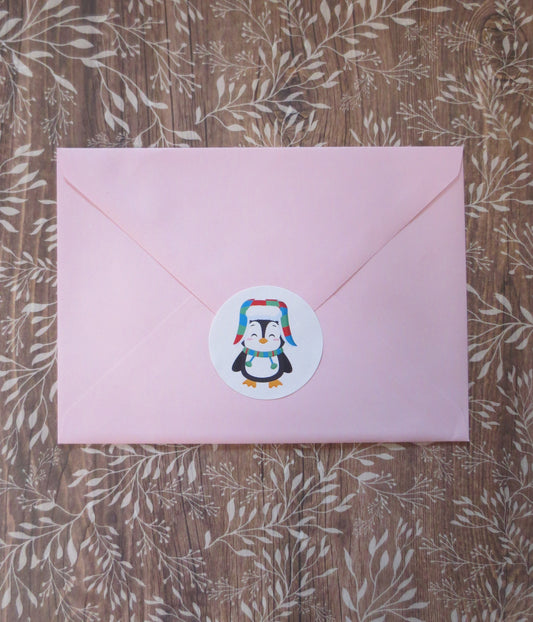 Penguin Christmas Round Stickers, Christmas Holiday Card Envelope Seals, Holiday Party Favor Stickers, Penguin 2" Circle Gift Tags