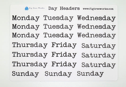 Days Of The Week Header Planner Stickers Style B