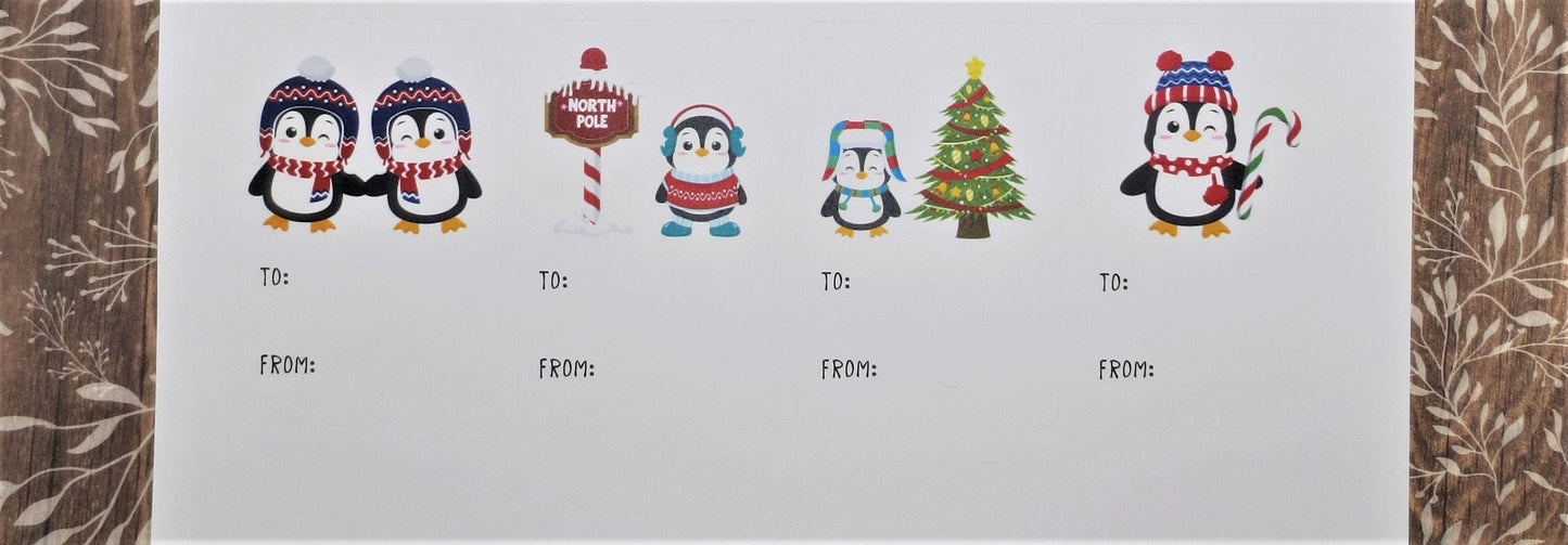 Penguins Christmas To From Stickers l Holiday Gift Tags l Penguins Gift Recipient Labels