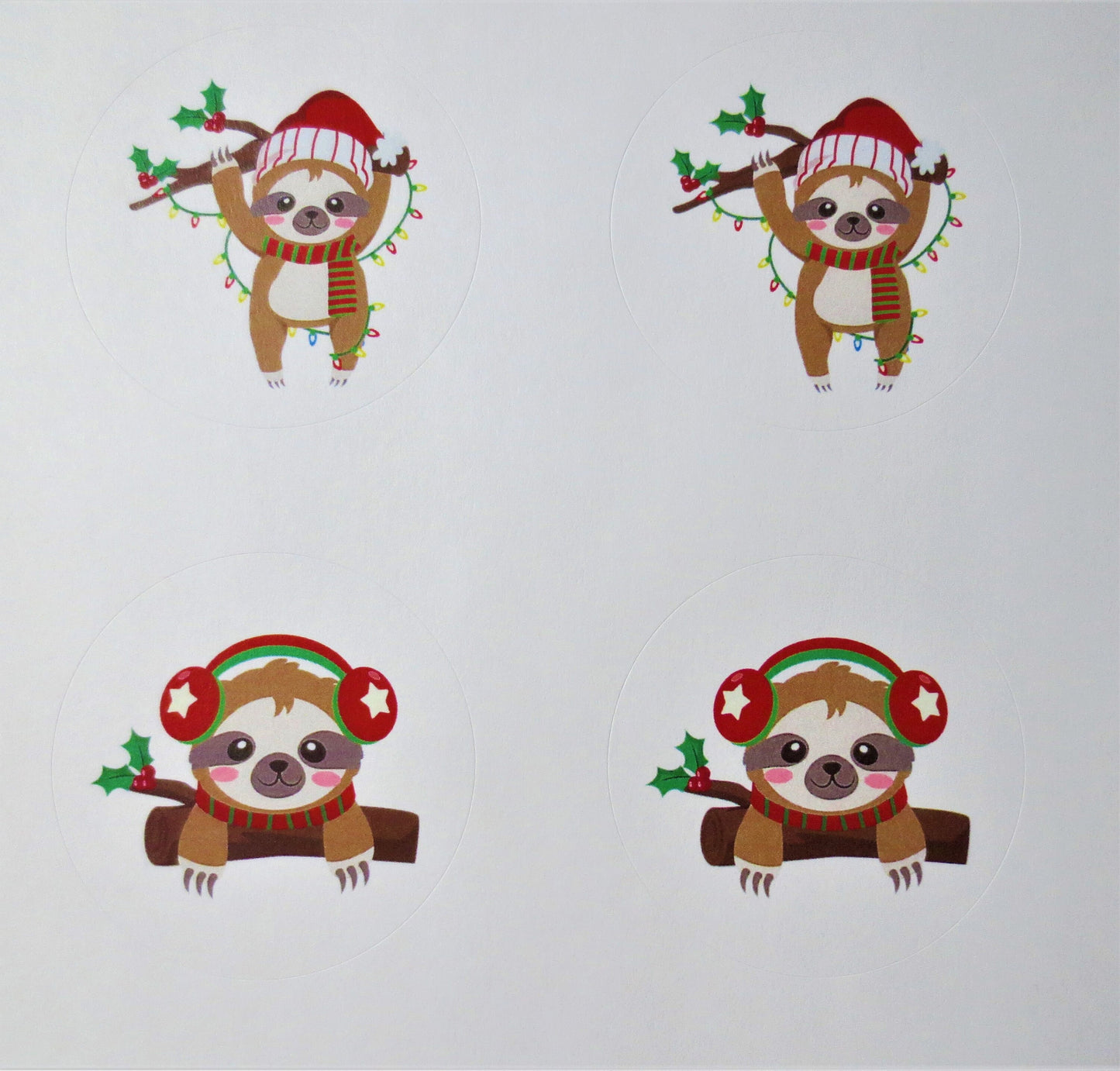 Sloth Christmas Round Stickers, Christmas Holiday Card Envelope Seals, Holiday Party Favor Stickers, Sloth 2" Circle Stickers