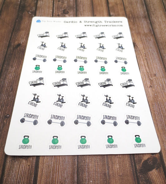 Fitness Exercise Planner Stickers | Strength Workout Tracker Sheet l Cardio Workout Tracker Sheet, Kiss Cut, Matte Finish