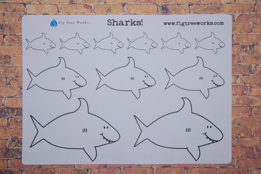 Shark Planner Stickers | Happy Shark Sticker Sheet, Kiss Cut, Matte Finish | Planner Decoration