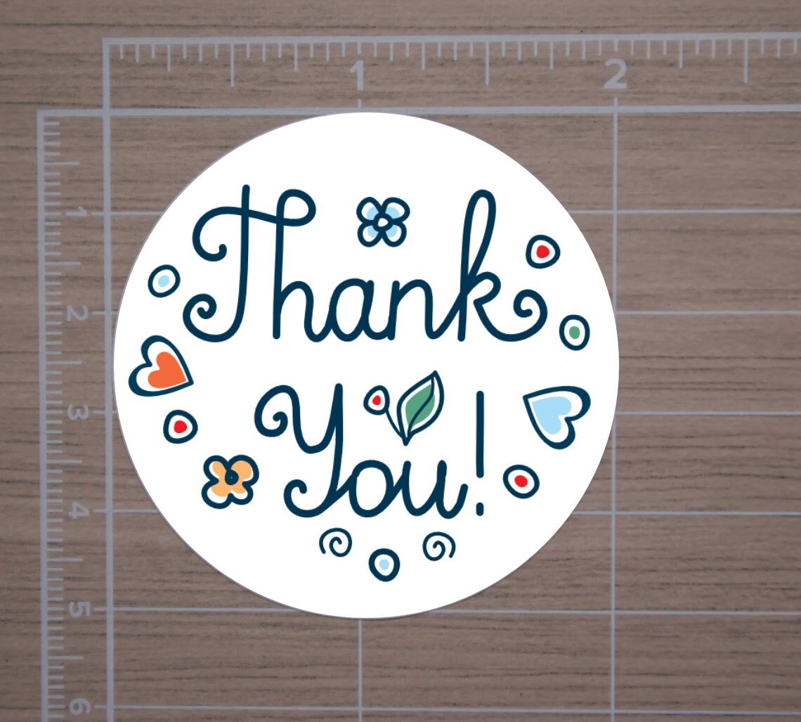 Floral Thank You Round Stickers, Envelope Seals, Gift Wrap Stickers, 2" Circle Stickers