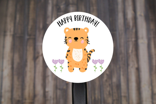 Happy Birthday Animal Round Stickers, Gift Card Envelope Seals, Gift Wrap Stickers, 2" Circle Stickers | Set of 12