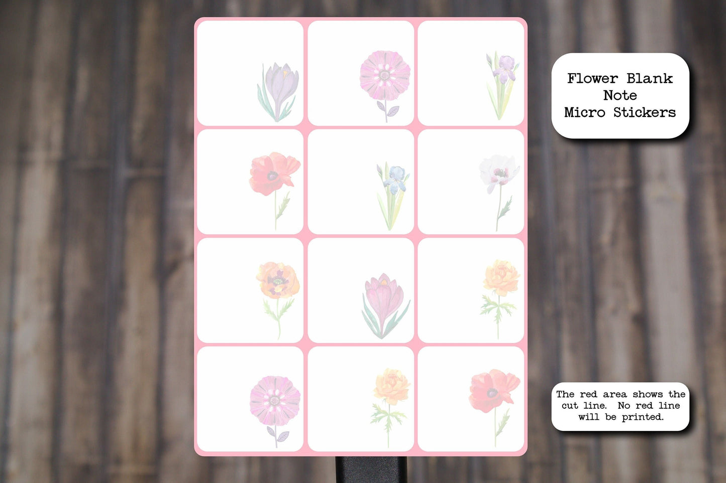 Flower Blank Note Micro Stickers | For Planners and Journals | Mini Note Stickers, Die Cut, Matte Finish