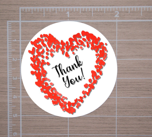 Heart Thank You Round Stickers, Envelope Seals, Gift Wrap Stickers, 2" Circle Stickers | Set of 12