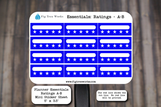 Planner Essentials Ratings Mini Sticker Sheet | Star Rating Stickers | Review Stickers | Matte Finish | Style A Multiple Colors Available
