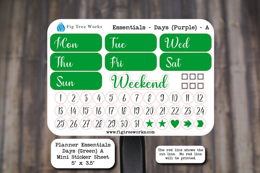 Planner Essentials Day Headers Mini Sticker Sheet With Day Dots and Checkboxes | Kiss Cut, Matte Finish | Multiple Colors | Style A