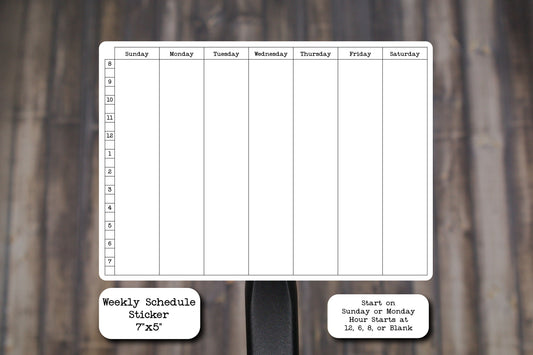Large Weekly Schedule Stickers for Planners and Journals | Weekly Planner or Tracker, Die Cut, Matte Finish, 7" x 5"