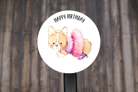 Happy Birthday Animal Ballerina Round Stickers, Gift Card Envelope Seals, Gift Wrap Stickers, 2" Circle Stickers | Set of 12