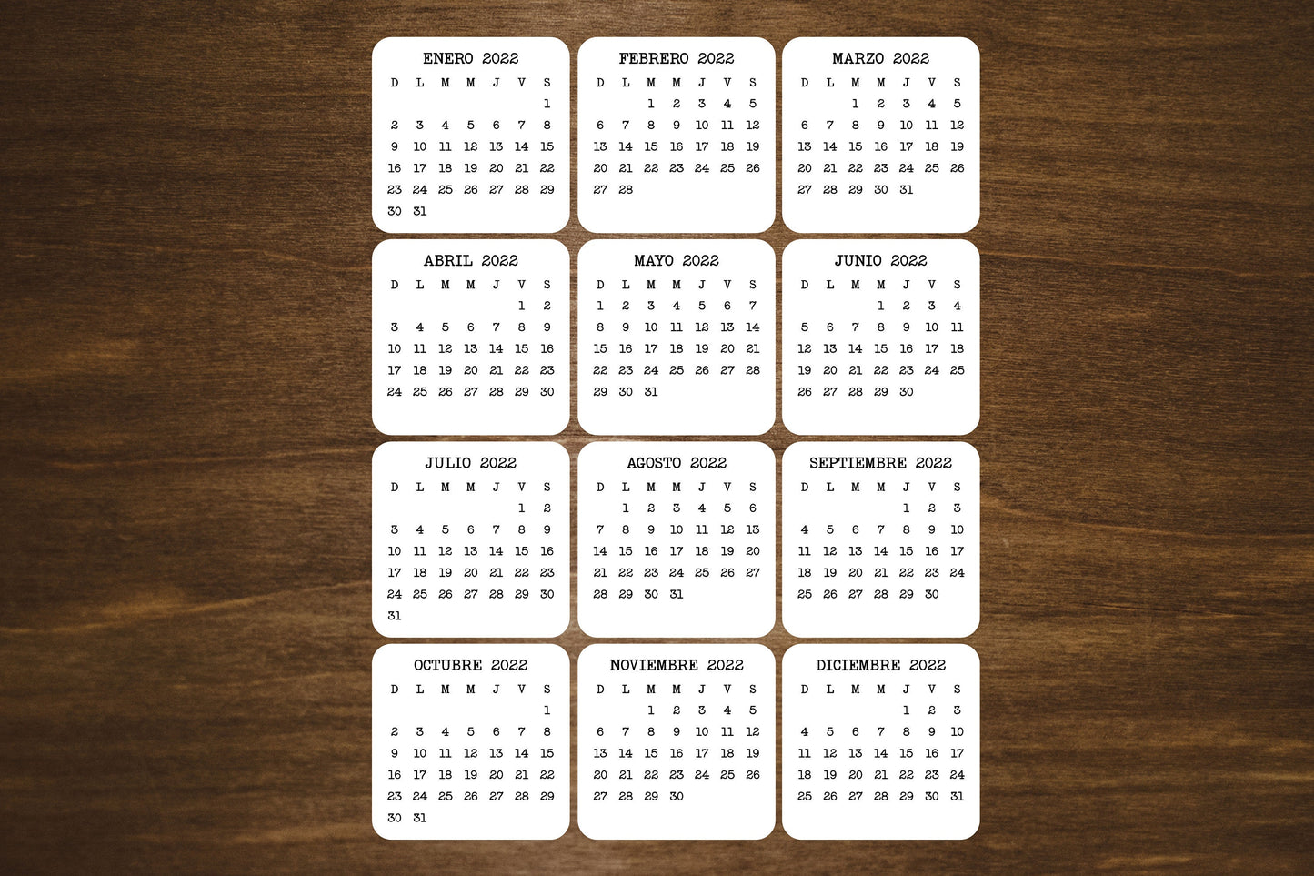 Spanish Mini Calendar Stickers 2022 & 2023 | Start With Any Month | For Planners and Journals | Monthly Stickers | SPANISH LANGUAGE