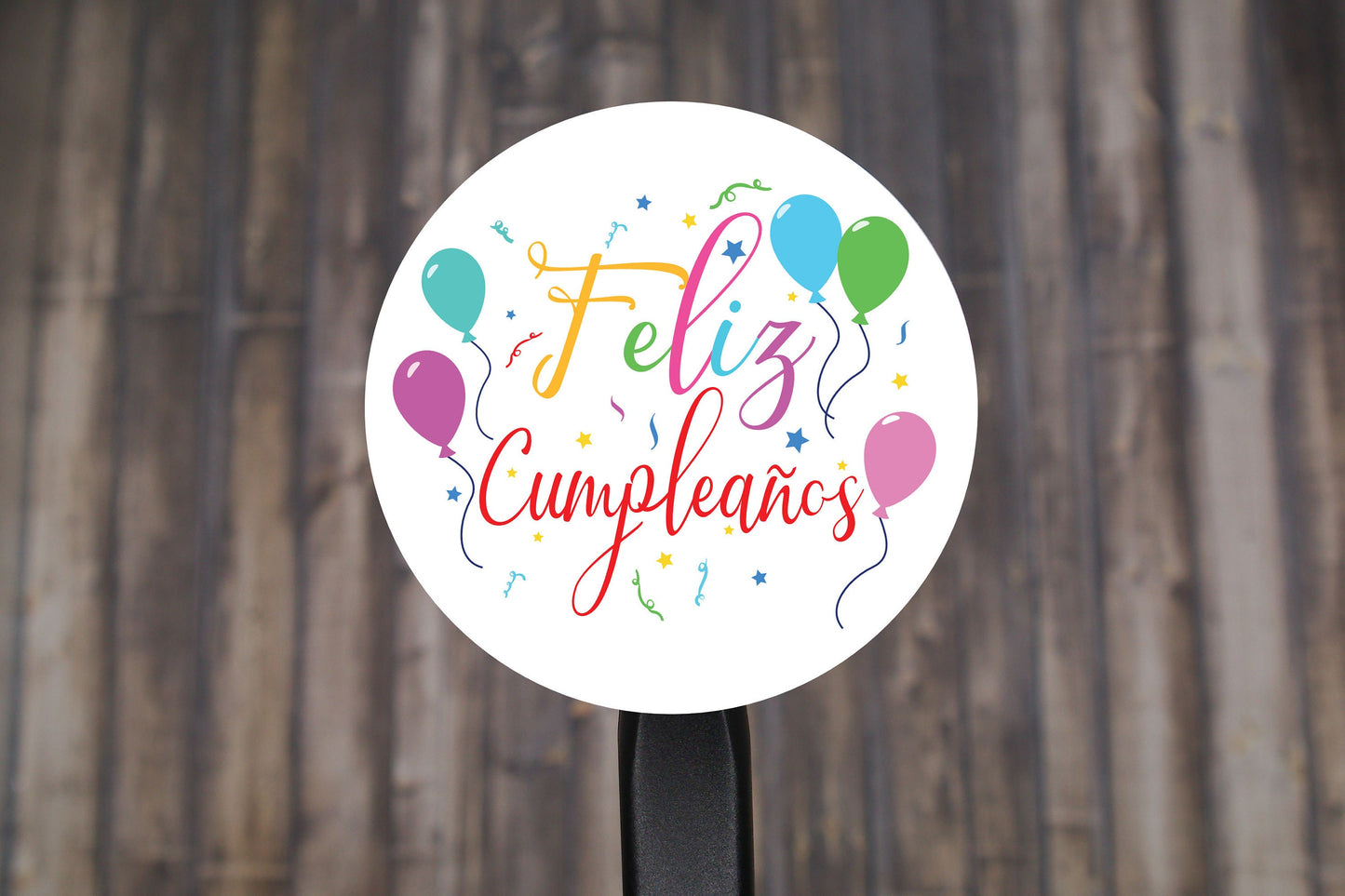 Feliz Cumpleaños Round Stickers, Gift Card Envelope Seals, Gift Wrap Stickers, 2" Circle Stickers | Happy Birthday In Spanish | Set of 12