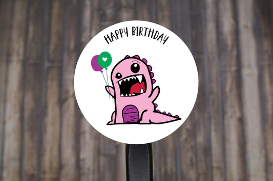 Dinosaur Happy Birthday Round Stickers, Gift Card Envelope Seals, Gift Wrap Stickers, 2" Circle Stickers | Set of 12