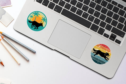 Retriever Running Retro Background Sticker | Die Cut, Glossy, Vinyl | GSD Sticker | Retriever Stickers