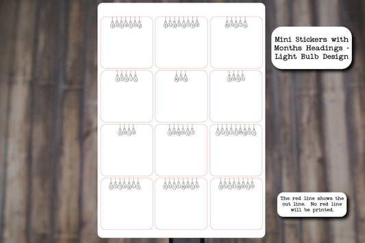 Minimalist Blank Note Mini Stickers with Months Headings | For Planners and Journals | 12 Note Stickers | Light Bulb Design