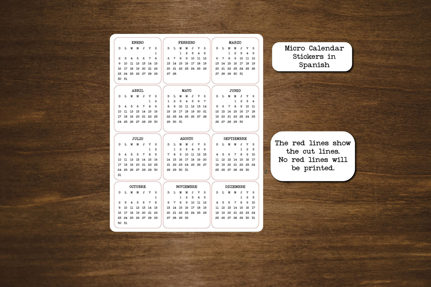 Spanish Micro Calendar Stickers | Select The Starting Month | For Planners and Journals | Mini Monthly Stickers | SPANISH LANGUAGE