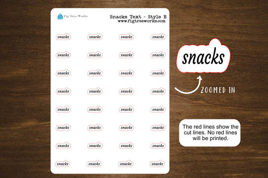 Snacks Text Stickers | Meal Planning Stickers for Planners, Journals, and Notebooks | Mini Scripts