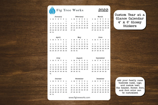 Custom Year At A Glance Calendar Stickers | 2023, 2024, or 2025 | Branded Calendars For Your Business, Personalized Calendar, 4" x 6" Glossy