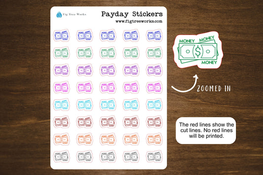 Payday Dollar Planner Sticker Sheet | Pay Day Icon Stickers | Kiss Cut, Matte Finish | 3 Designs Available