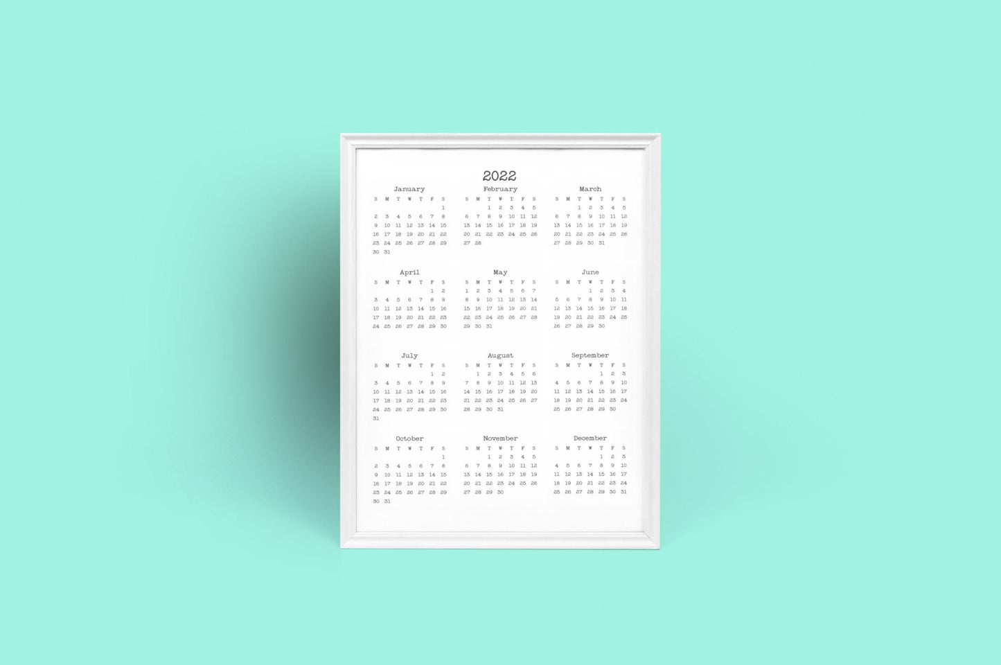 Large Print Year At A Glance Calendar Poster