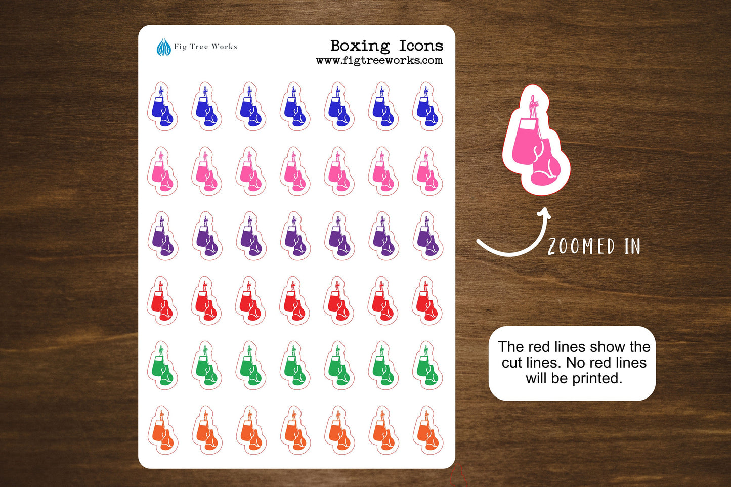 Boxing Icons, Boxing Gloves Icon Stickers for Planners, Journals, and Notebooks | Kiss Cut, Matte Finish