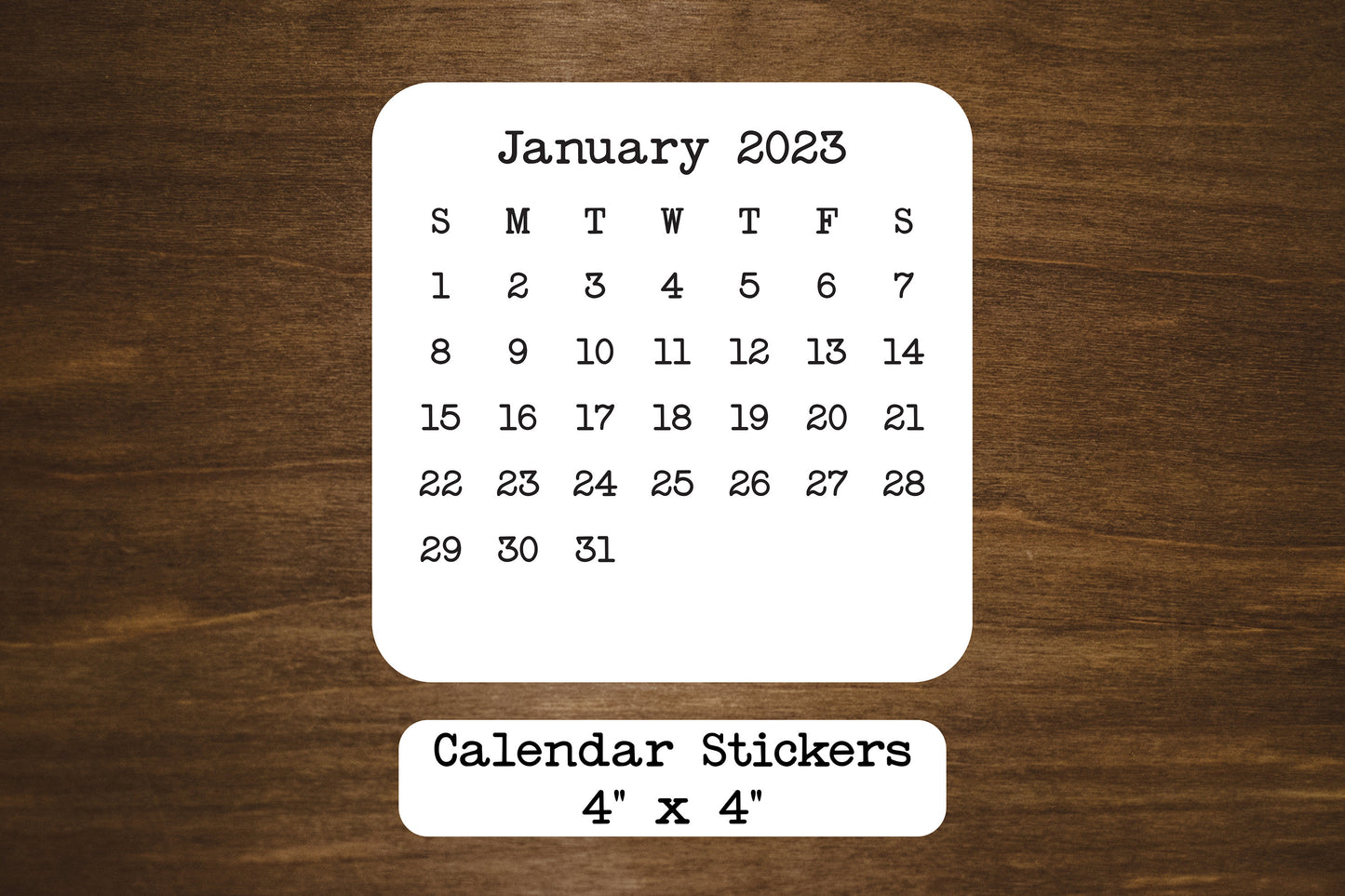 Square Calendar Stickers 4" x 4" 2023, 2024, or 2025 | Start With Any Month | For Planners and Journals | Monthly Stickers Matte Finish