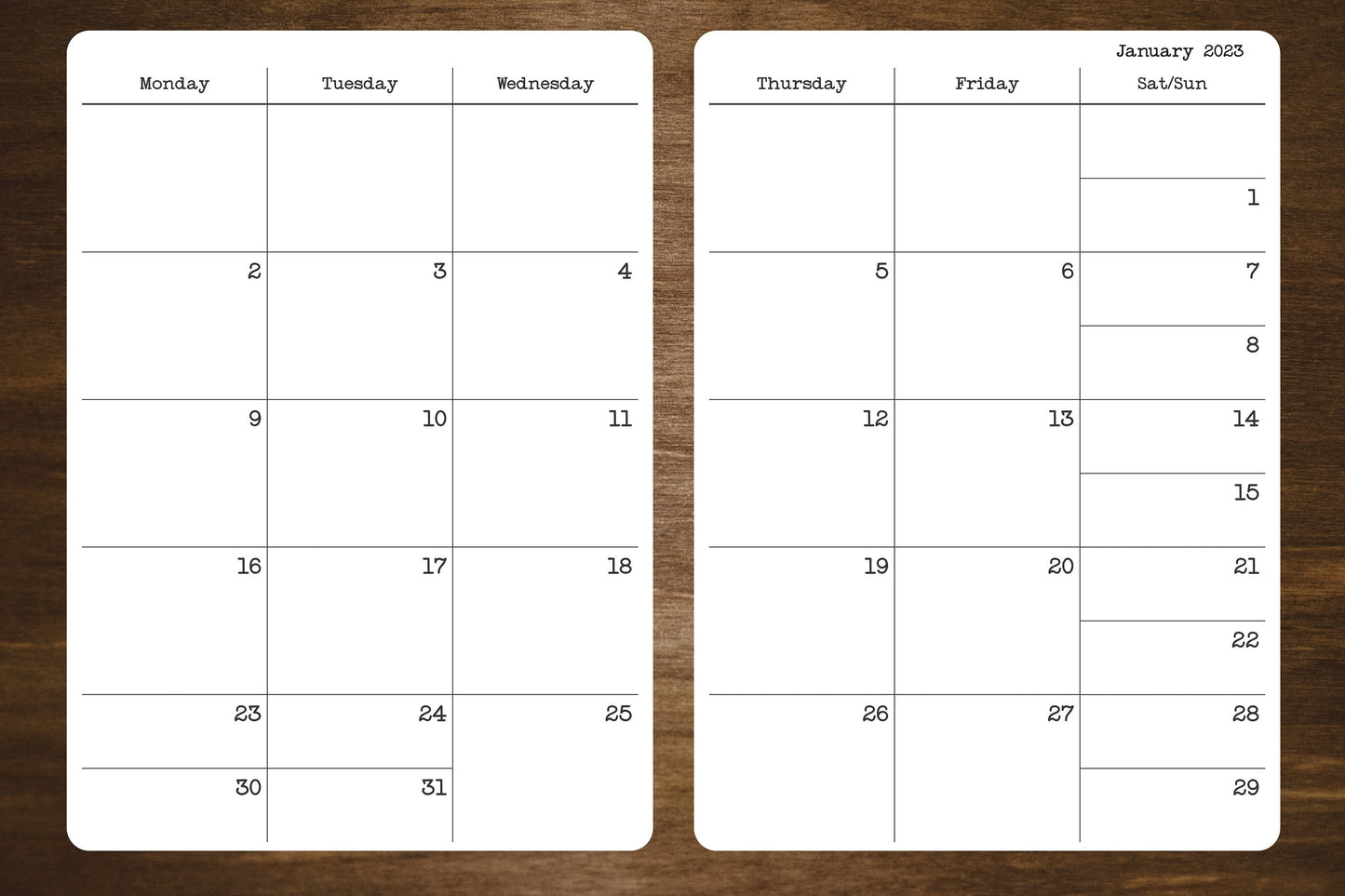 Monday Start Two Page Calendar Stickers for Planners and Journals 2023, 2024, or 2025 | 5" x 7" | 2 Stickers Per Month, 24 Total Stickers