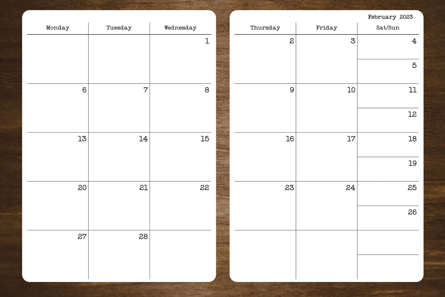 Monday Start Two Page Calendar Stickers for Planners and Journals 2023, 2024, or 2025 | 5" x 7" | 2 Stickers Per Month, 24 Total Stickers