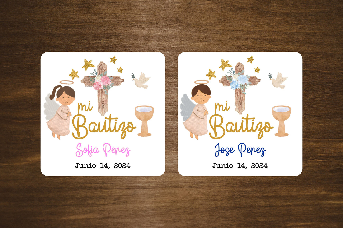 Custom Baptism/Bautizo Stickers | 2" x 2" Square Labels | Personalized Baptism Stickers | Custom Labels On A Roll | English and Spanish