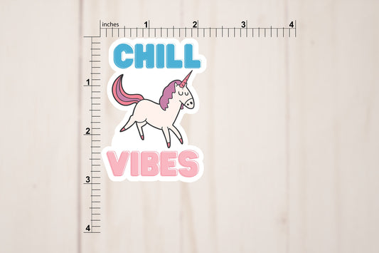 Chill Vibes Unicorn Vinyl Sticker | Die Cut, Glossy, Vinyl | 3" Sticker
