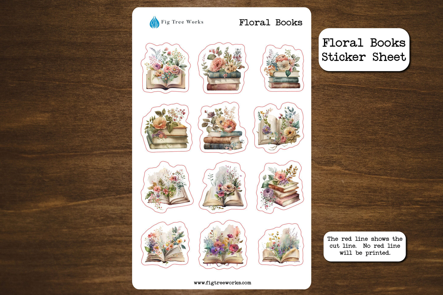 Floral Books Sticker Sheet