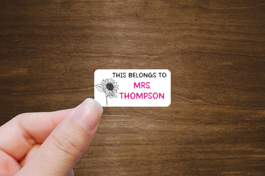 Teacher Labels with Flowers | 2" x 1" Stickers | Personalized Stickers | Custom Labels On A Roll