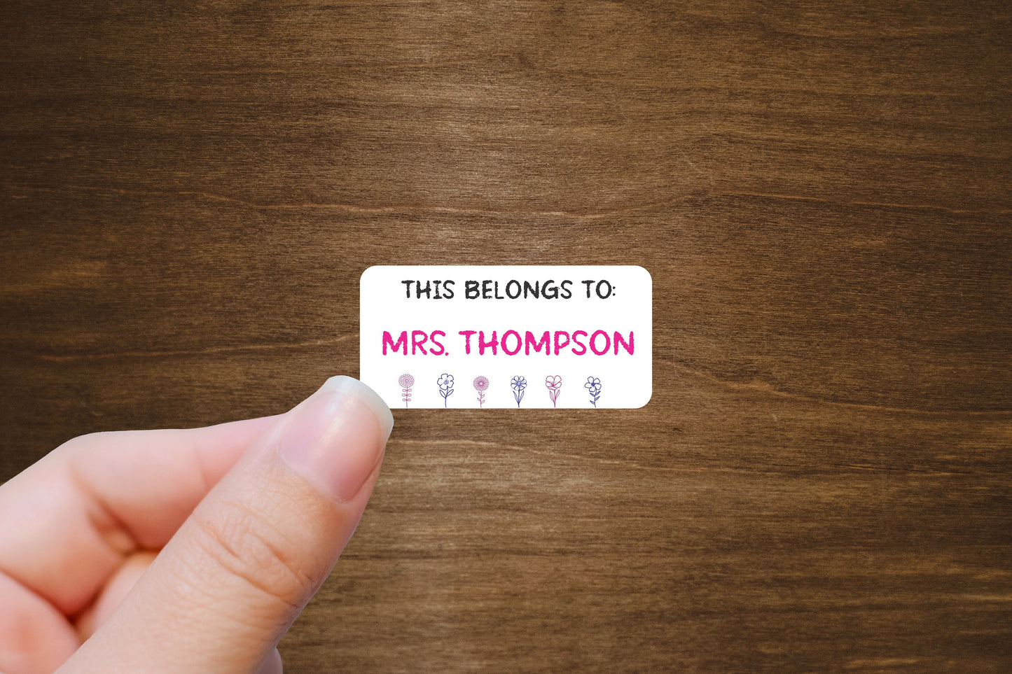 Teacher Labels with Flowers | 2" x 1" Stickers | Personalized Stickers | Custom Labels On A Roll