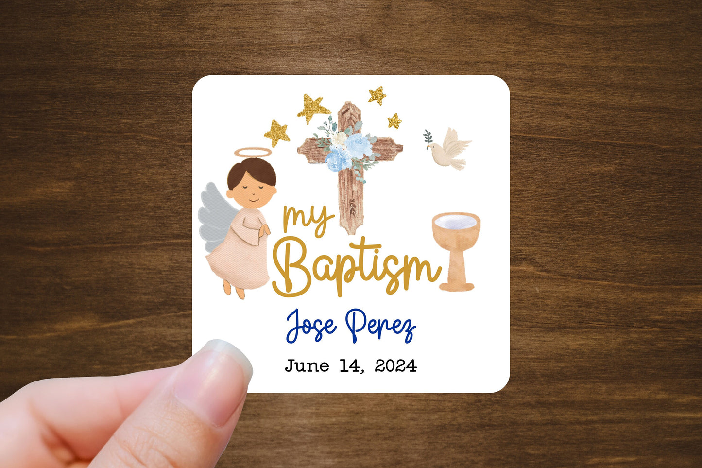Custom Baptism/Bautizo Stickers | 2" x 2" Square Labels | Personalized Baptism Stickers | Custom Labels On A Roll | English and Spanish