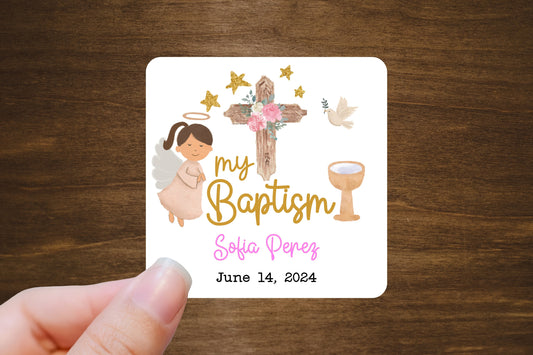 Custom Baptism/Bautizo Stickers | 2" x 2" Square Labels | Personalized Baptism Stickers | Custom Labels On A Roll | English and Spanish
