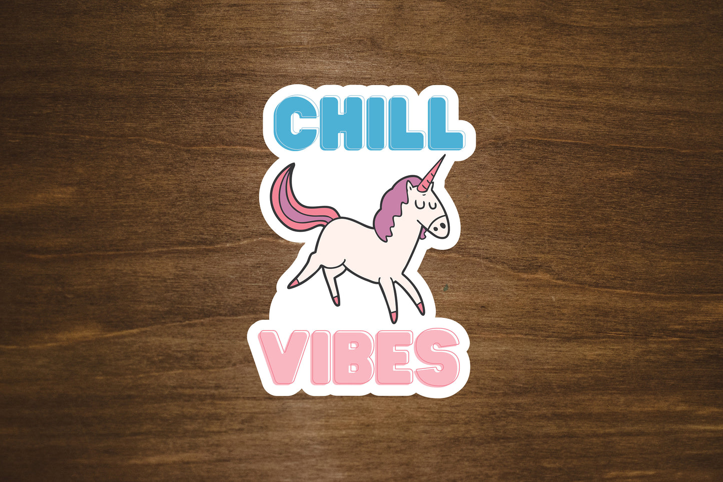 Chill Vibes Unicorn Vinyl Sticker | Die Cut, Glossy, Vinyl | 3" Sticker