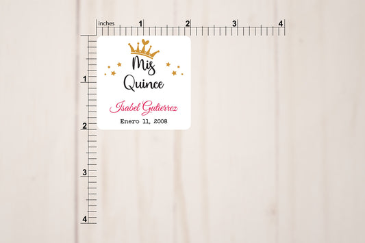 Custom Mis Quince Stickers | 2" x 2" Square Labels | Personalized Quince Stickers | Custom Labels On A Roll
