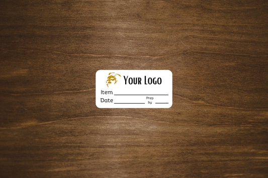 Item preparation labels with area for name, date and initials