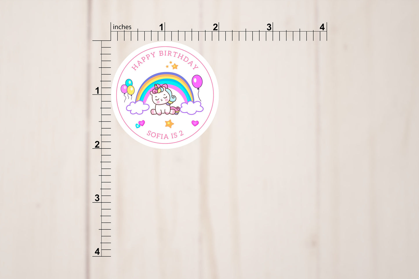 Happy Birthday Unicorn Rainbow Round Stickers